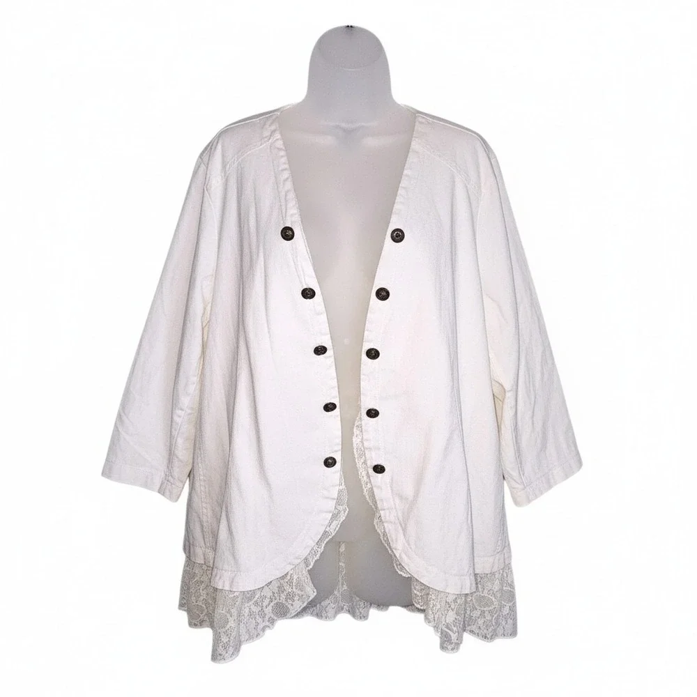 Torrid‎ Ivory Lace Peplum Military 3/4 Sleeve Open Jacket Sz 3 Romantic Edge NWT